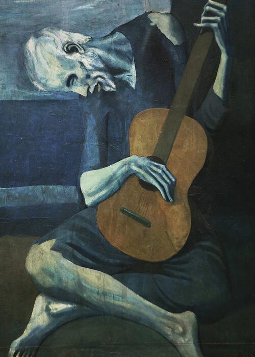 Old Greeting Card featuring the painting The Old Guitarist by Pablo Picasso