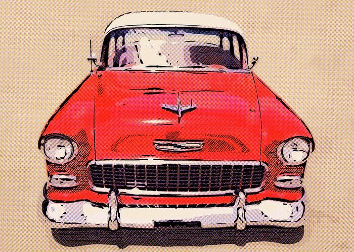 1955 Chevy Red & White Greeting Card featuring the digital art 2 Tone 55 by Rick Wicker