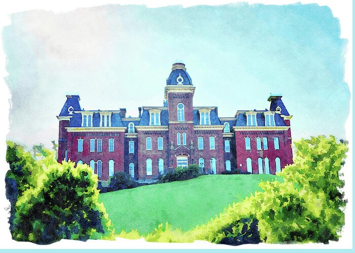 Monongalia County Greeting Card featuring the digital art Woodburn Hall at West Virginia University in Morgantown WV #2 by Steven Heap