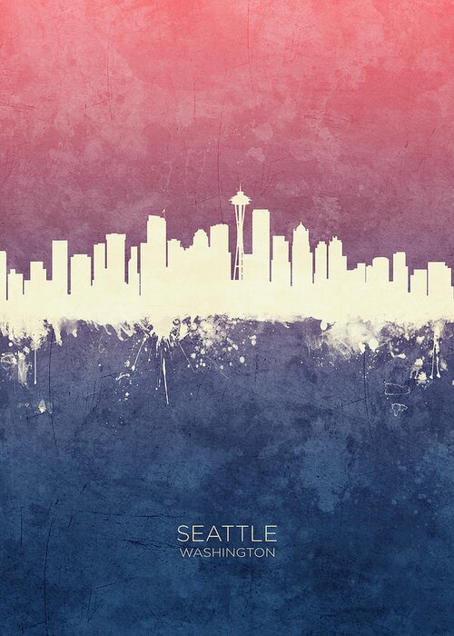 Seattle Greeting Card featuring the digital art Seattle Washington Skyline #20 by Michael Tompsett