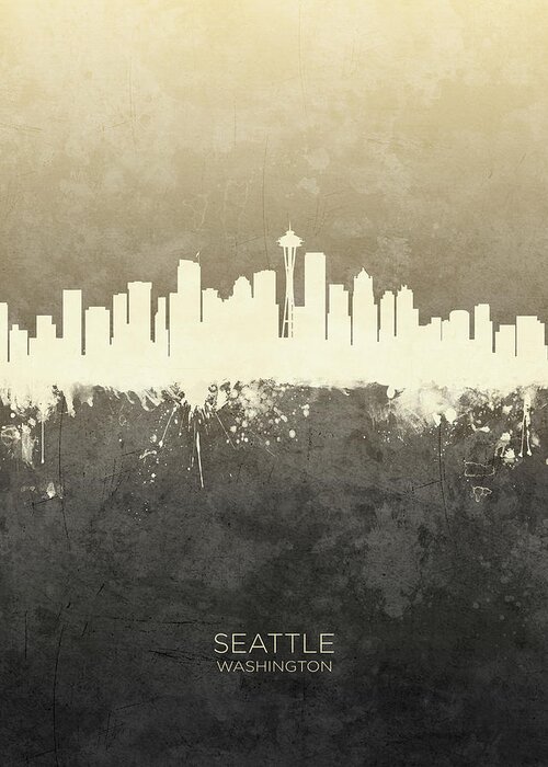 Seattle Greeting Card featuring the digital art Seattle Washington Skyline #21 by Michael Tompsett