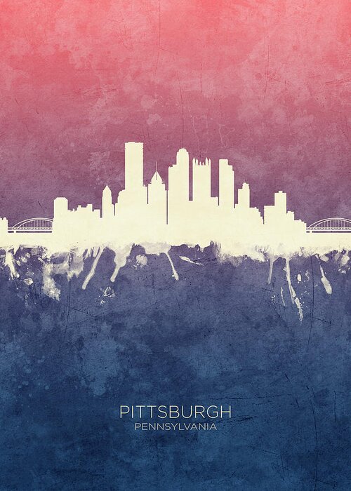 Pittsburgh Greeting Card featuring the digital art Pittsburgh Pennsylvania Skyline #22 by Michael Tompsett