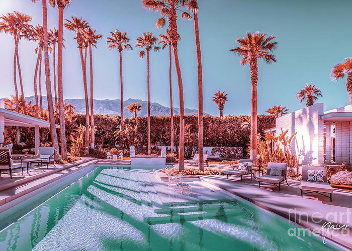 Mid-century Modern Greeting Card featuring the photograph 2262 Affluent Luxe Style Mid-Century Modern Estate Palm Springs Architecture by Amyn Nasser