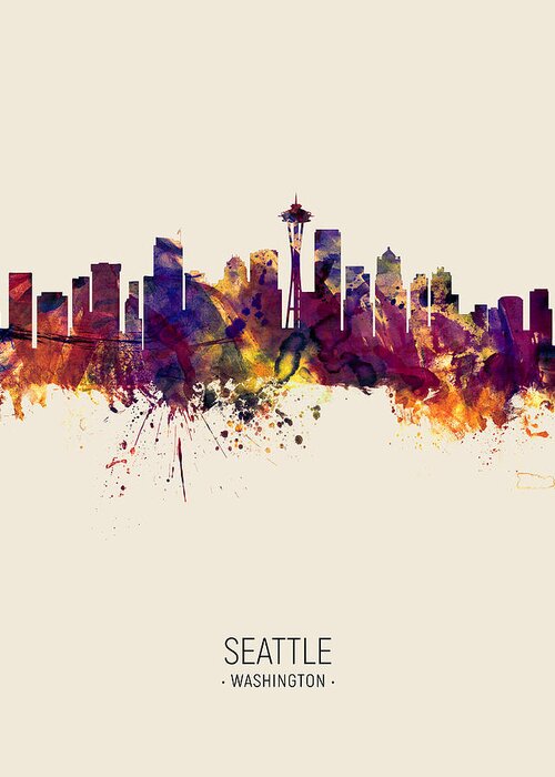 Seattle Greeting Card featuring the digital art Seattle Washington Skyline #23 by Michael Tompsett