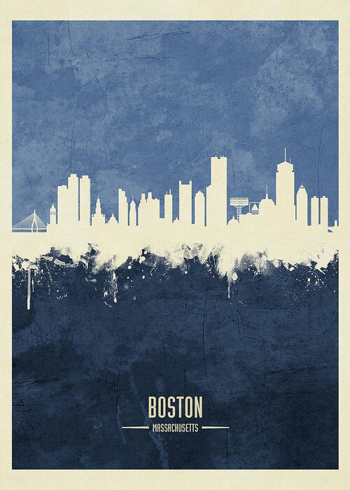 Boston Greeting Card featuring the digital art Boston Massachusetts Skyline #28 by Michael Tompsett