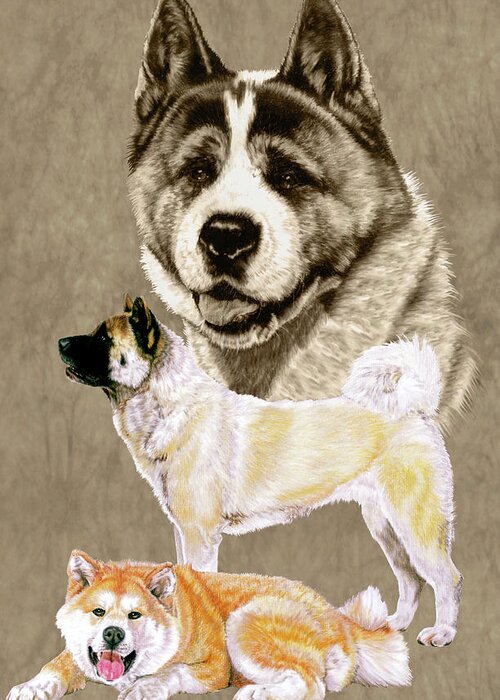 Akita/dog Greeting Card featuring the painting Akita by Barbara Keith