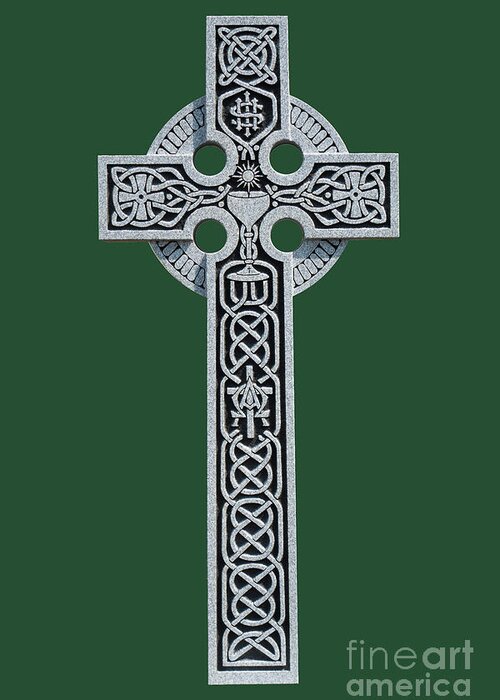 Cut Out Greeting Card featuring the photograph An ornate granite Celtic cross from the grave of a Roman Catholi #3 by Amy Cicconi