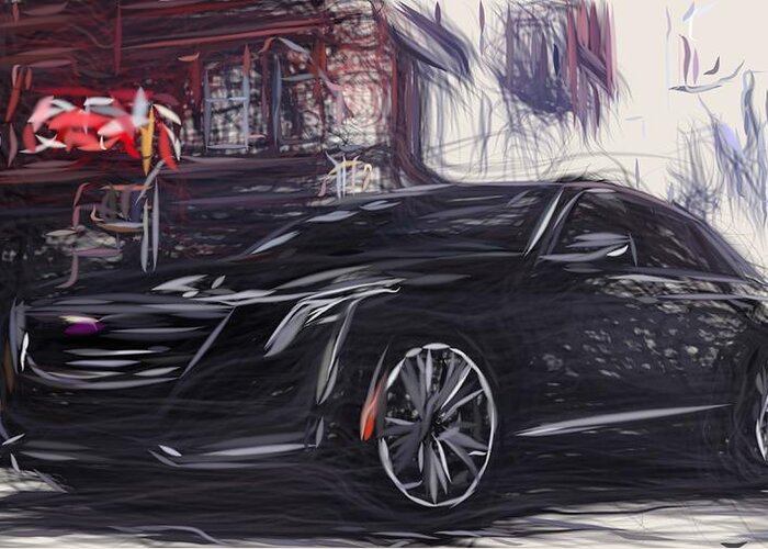 Cadillac Greeting Card featuring the digital art Cadillac CT6 Draw #4 by CarsToon Concept