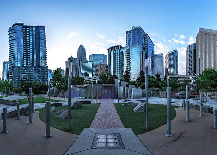 Skyline Greeting Card featuring the photograph Charlotte north carolina skyline from romare bearden park #3 by Alex Grichenko