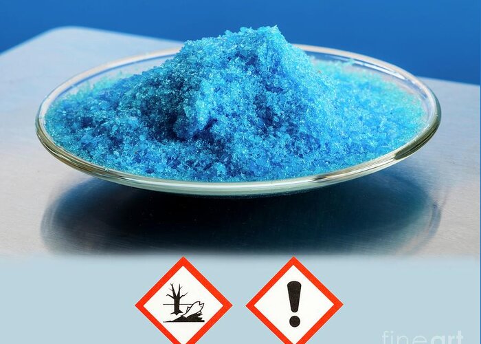 Benedict's Greeting Card featuring the photograph Copper II Sulphate With Hazard Pictograms #3 by Martyn F. Chillmaid/science Photo Library