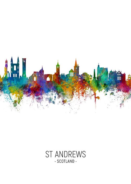 St Andrews Greeting Card featuring the digital art St Andrews Scotland Skyline #3 by Michael Tompsett