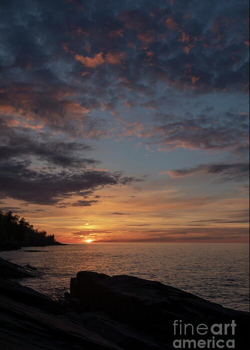 Sunset Greeting Card featuring the photograph Sunset Over Lake Superior Shoreline by Jim West/science Photo Library