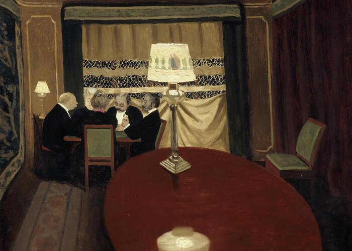 Card Players Greeting Card featuring the painting The Poker Game #3 by Felix Vallotton