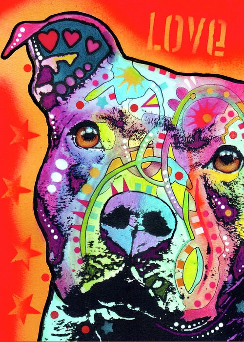 Thoughtful Pitbull Greeting Card featuring the mixed media Thoughtful Pitbull by Dean Russo