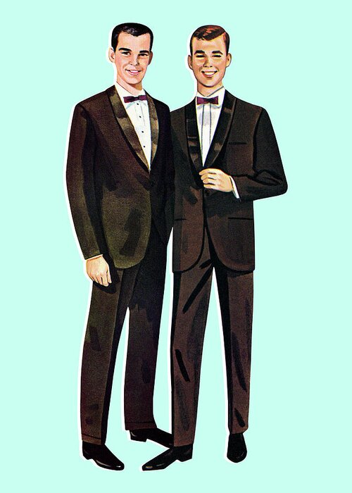 Adult Greeting Card featuring the drawing Two Paper Doll Men #3 by CSA Images