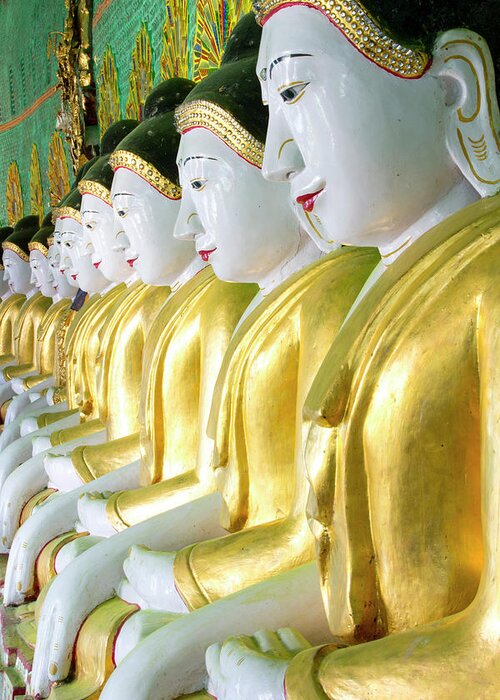 Some Of The 45 Buddha Images Found At A Crescent-shaped Colonnade At Umin Thounzeh On Sagaing Hill Greeting Card featuring the photograph 321-5088 by Robert Harding Picture Library