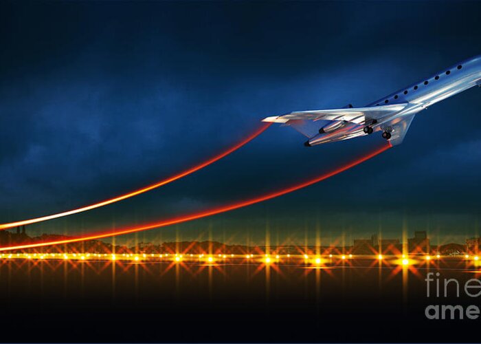 Plane Greeting Card featuring the digital art 3d Illustration Of An Aircraft At Take by Egorov Artem