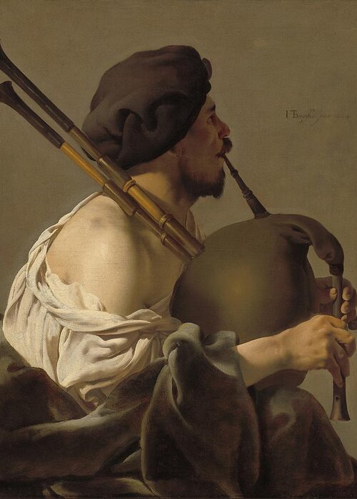 Musician Greeting Card featuring the painting Bagpipe Player by Hendrick Ter Brugghen