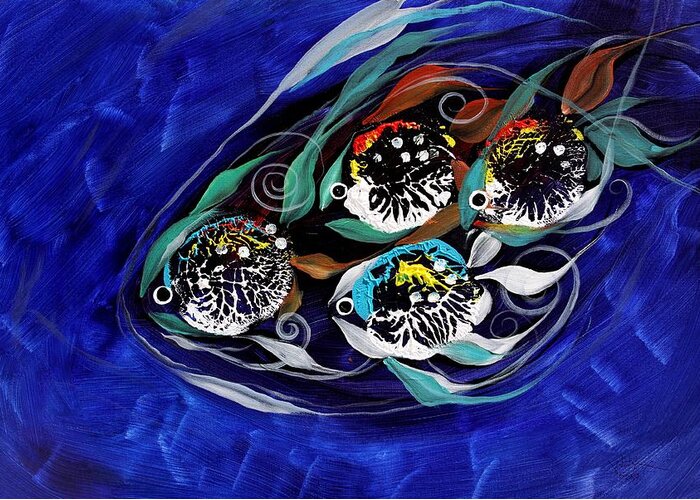 Fish Greeting Card featuring the painting 4 makes 5, Family Fish by J Vincent Scarpace