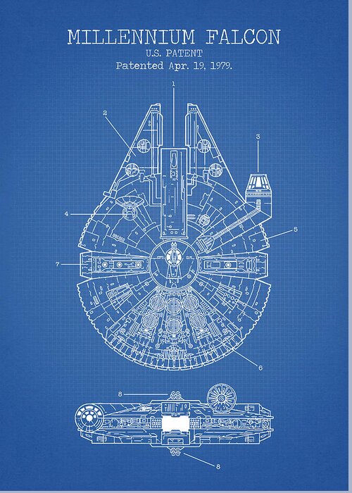 Star Wars Greeting Card featuring the digital art Millennium Falcon blue #4 by Dennson Creative