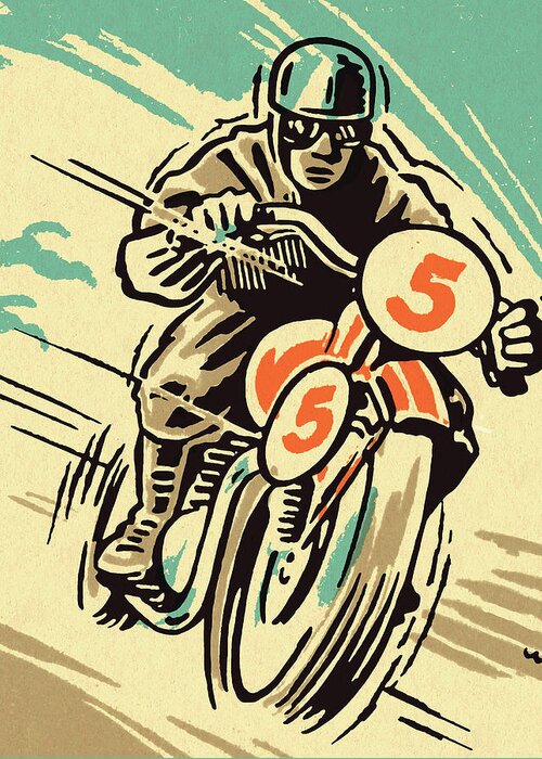 Adult Greeting Card featuring the drawing Motorcycle Racer #4 by CSA Images