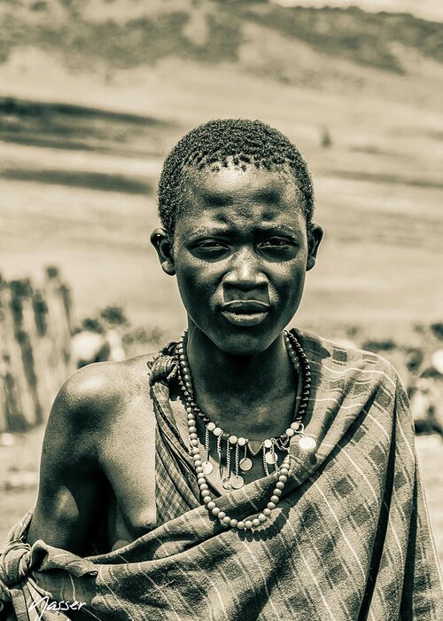 Maasai Greeting Card featuring the photograph 4300 Portrait Young Maasai Ngorongoro Tanzania by Amyn Nasser Neptune Gallery