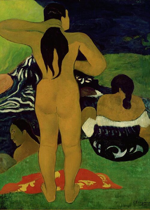 Tahitian Greeting Card featuring the painting Tahitian Women Bathing by Paul Gauguin