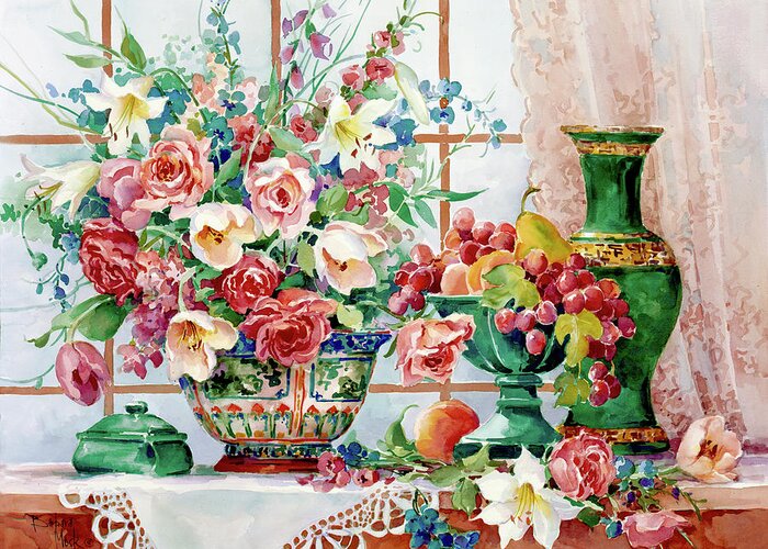 Alexandra's Antiques Greeting Card featuring the painting 573 Alexandra's Antiques by Barbara Mock
