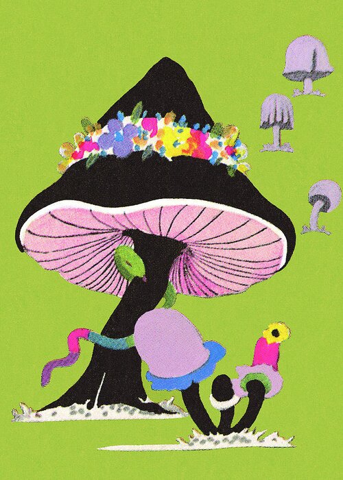 Campy Greeting Card featuring the drawing Mushrooms #7 by CSA Images