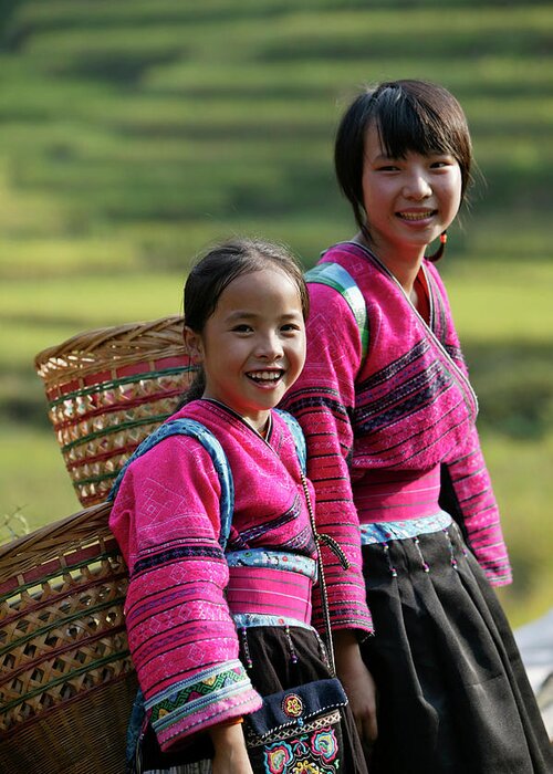 Girls Of Yao Minority Greeting Card featuring the photograph 772-523 by Robert Harding Picture Library