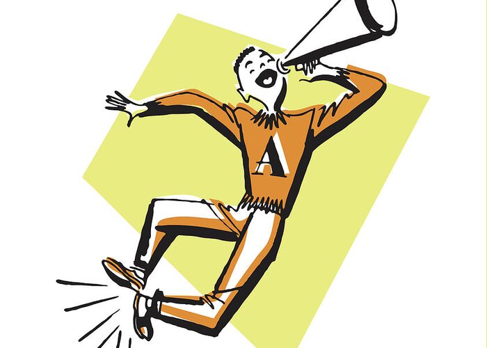 Academic Greeting Card featuring the drawing Male Cheerleader with Megaphone #8 by CSA Images