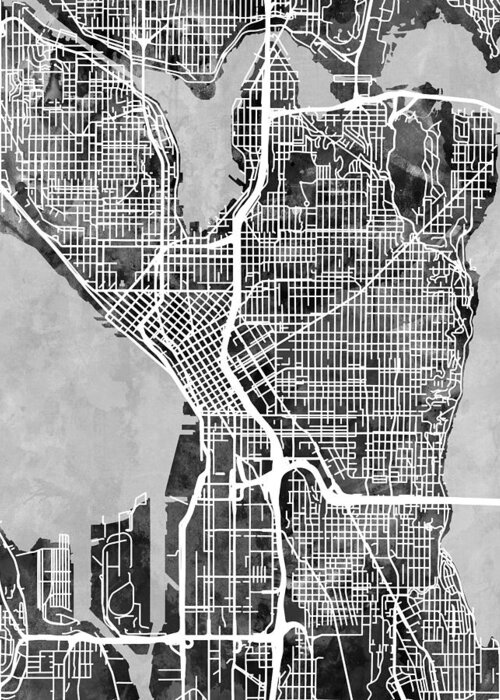 Seattle Greeting Card featuring the digital art Seattle Washington Street Map #8 by Michael Tompsett