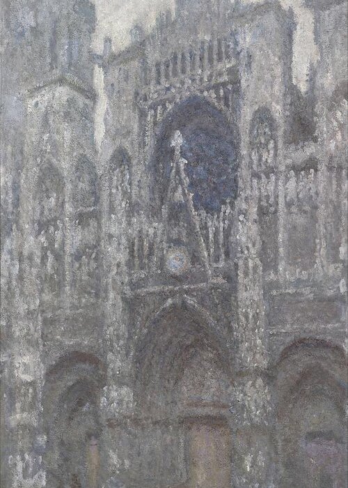 Claude Monet Greeting Card featuring the painting The Cathedral In Rouen. The Portal, Grey Weather by Claude Monet