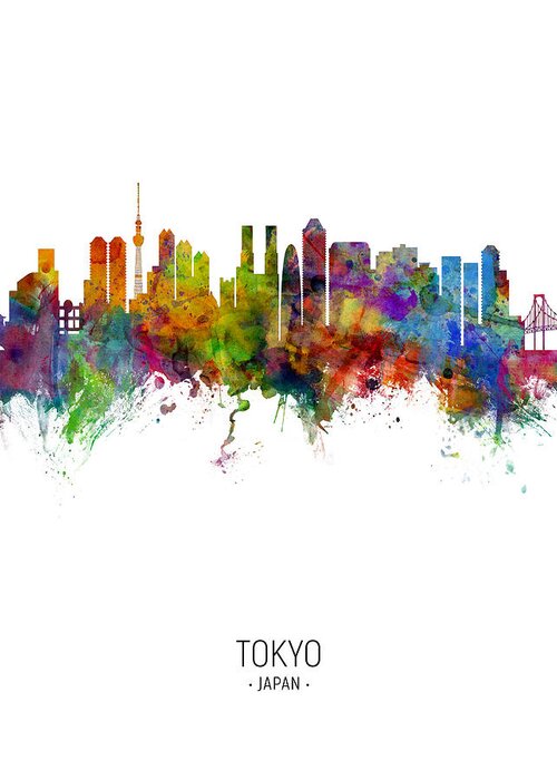 Tokyo Greeting Card featuring the digital art Tokyo Japan Skyline #8 by Michael Tompsett