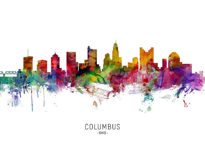 Columbus Greeting Card featuring the digital art Columbus Ohio Skyline #9 by Michael Tompsett