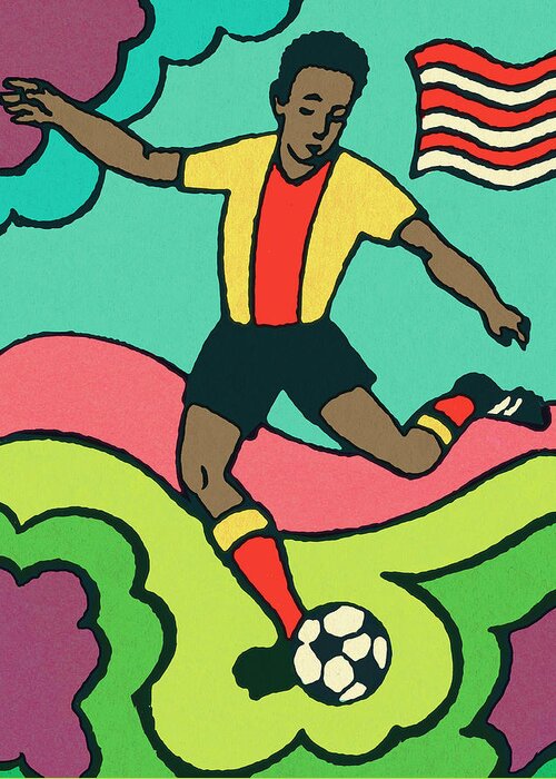 Action Greeting Card featuring the drawing Soccer Player #9 by CSA Images