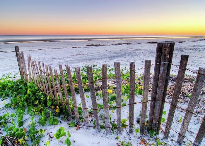Scenics Greeting Card featuring the photograph A Beach Fence At Sunset On Hilton Head by Rachid Dahnoun
