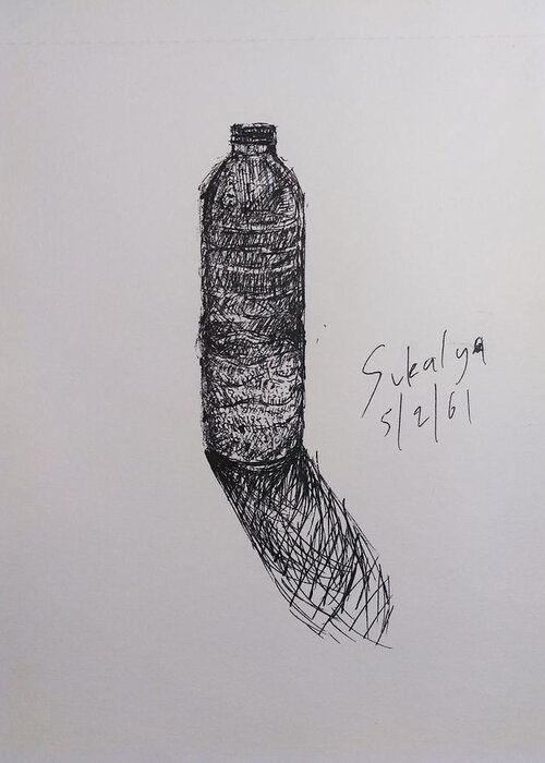 Bottle Greeting Card featuring the drawing A bottle by Sukalya Chearanantana