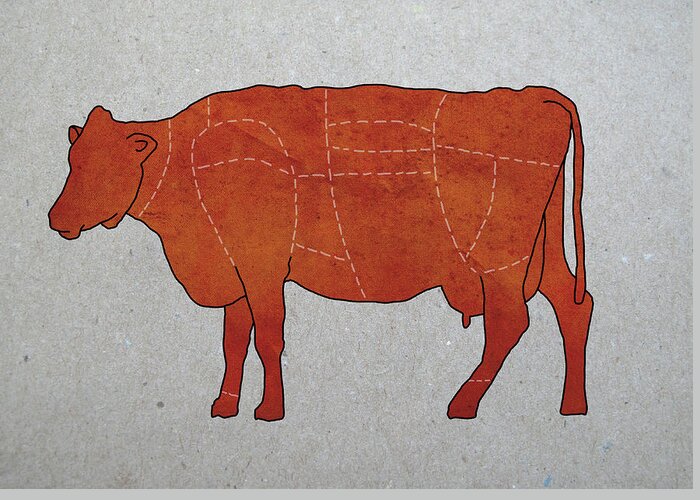 Animal Themes Greeting Card featuring the digital art A Butchers Diagram Of A Cow by Malte Mueller