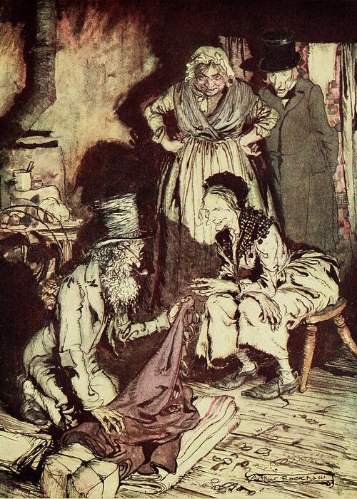 A Christmas Carol Greeting Card featuring the photograph A Christmas Carol, Selling Scrooges by Science Source