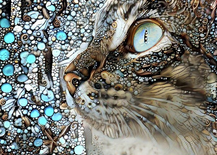 Tabby Cat Greeting Card featuring the digital art A Day at the Beach by Peggy Collins