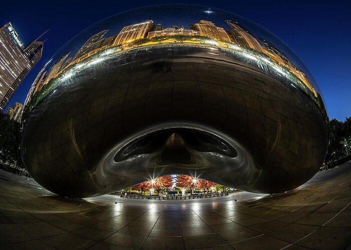 Bean Greeting Card featuring the photograph A Fisheye perspective of Chicago's Bean by Sven Brogren