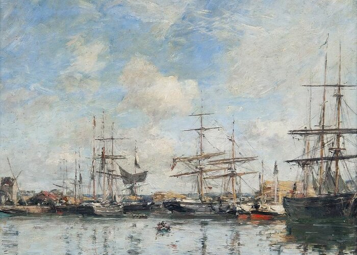 Eugene Boudin Greeting Card featuring the painting A French Harbour, 1888 by Eugene Boudin