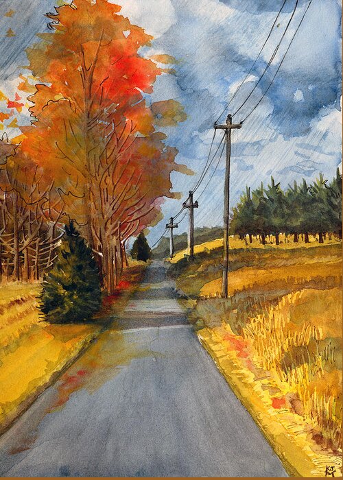 Fall Leaves Greeting Card featuring the painting A Happy Autumn Day by Katherine Miller