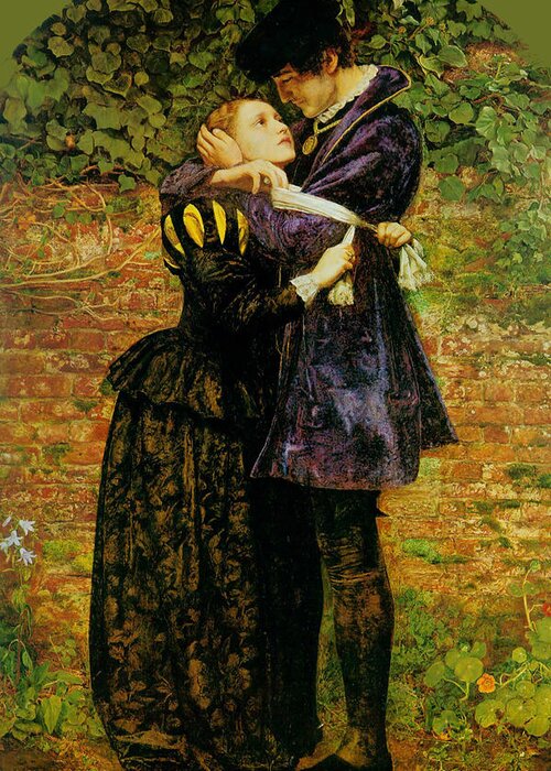 Pre-raphaelite Greeting Card featuring the painting A Huguenot on St. Bartholomew's Day by John Everett Millais