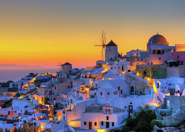 Scenics Greeting Card featuring the photograph A Magical Santorini Sunset by Mike Ledwith