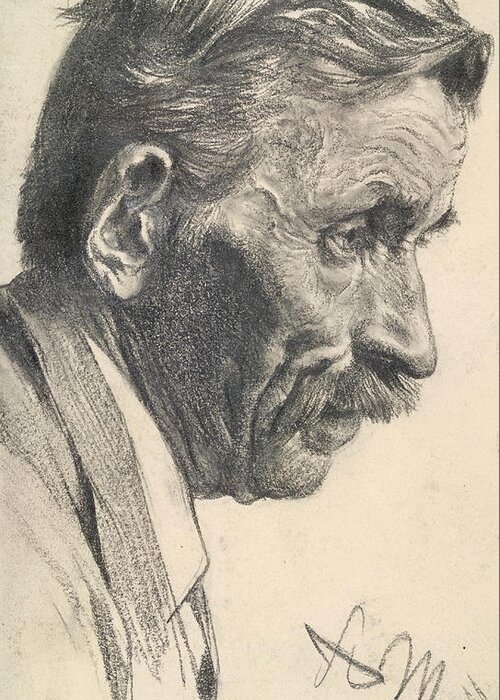 19th Century Art Greeting Card featuring the drawing A Man's Head by Adolph Menzel
