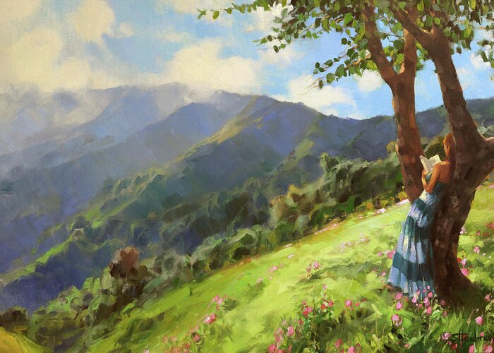 Reading Greeting Card featuring the painting A Novel Landscape by Steve Henderson