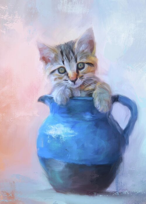 Colorful Greeting Card featuring the painting A Pitcher Full of Purrfection by Jai Johnson