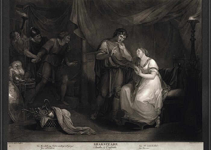 A Scene From Troilus And Cressid Greeting Card featuring the painting A Scene from Troilus and Cressid by Angelika Kauffmann and engraver Luigi Schiavonetti by Rolando Burbon
